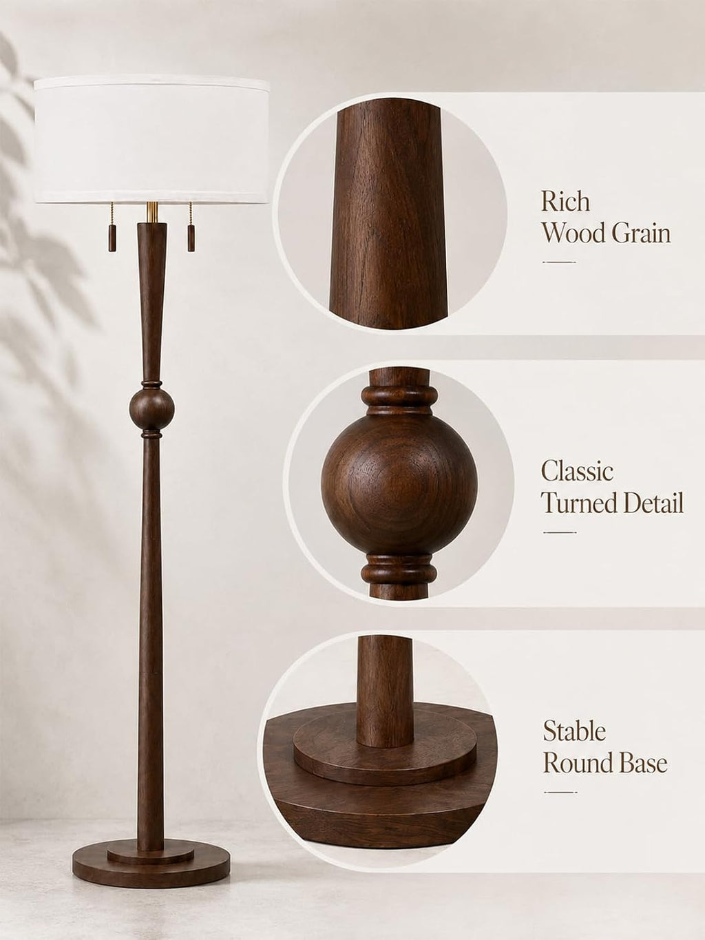 Wooden Pull Chain Floor Lamp
