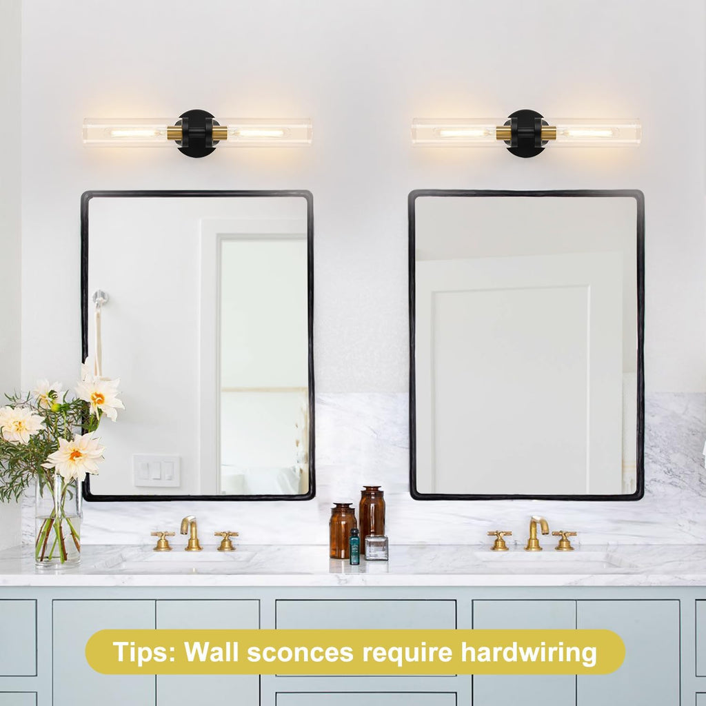 Black Gold Dual Glass Wall Sconce