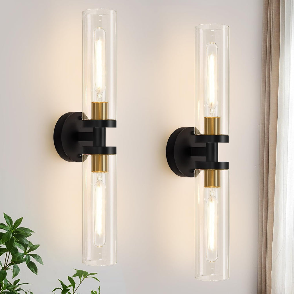 Black Gold Dual Glass Wall Sconce