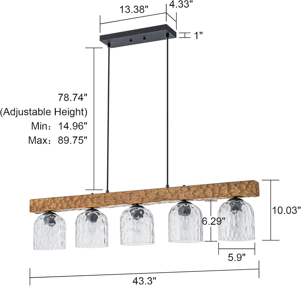 Wood Linear Five Light Pendant