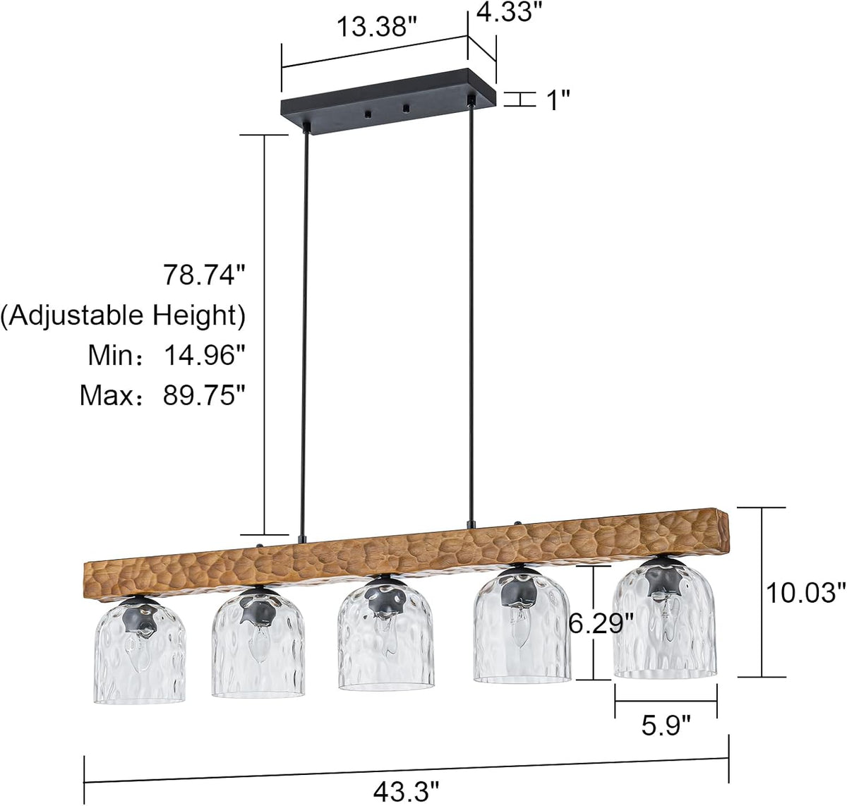 Wood Linear Five Light Pendant