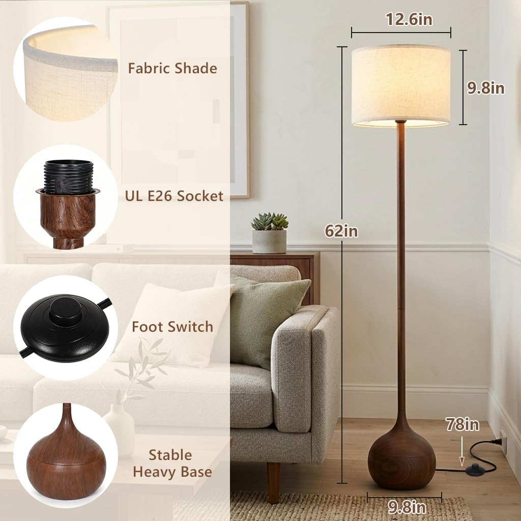 Dimmable Rustic Wood Floor Lamp