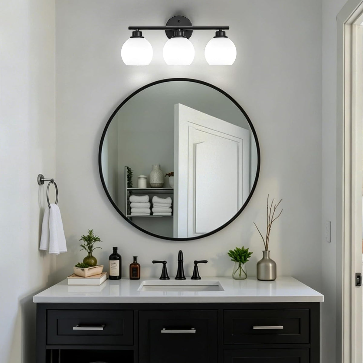 Triple Black Globe Glass Lamp