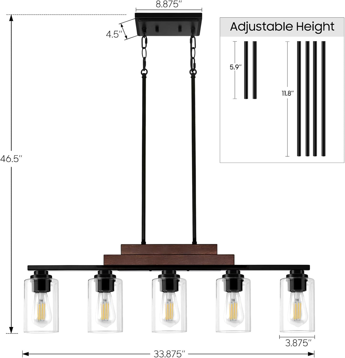 Wood Black Five Glass Lamp