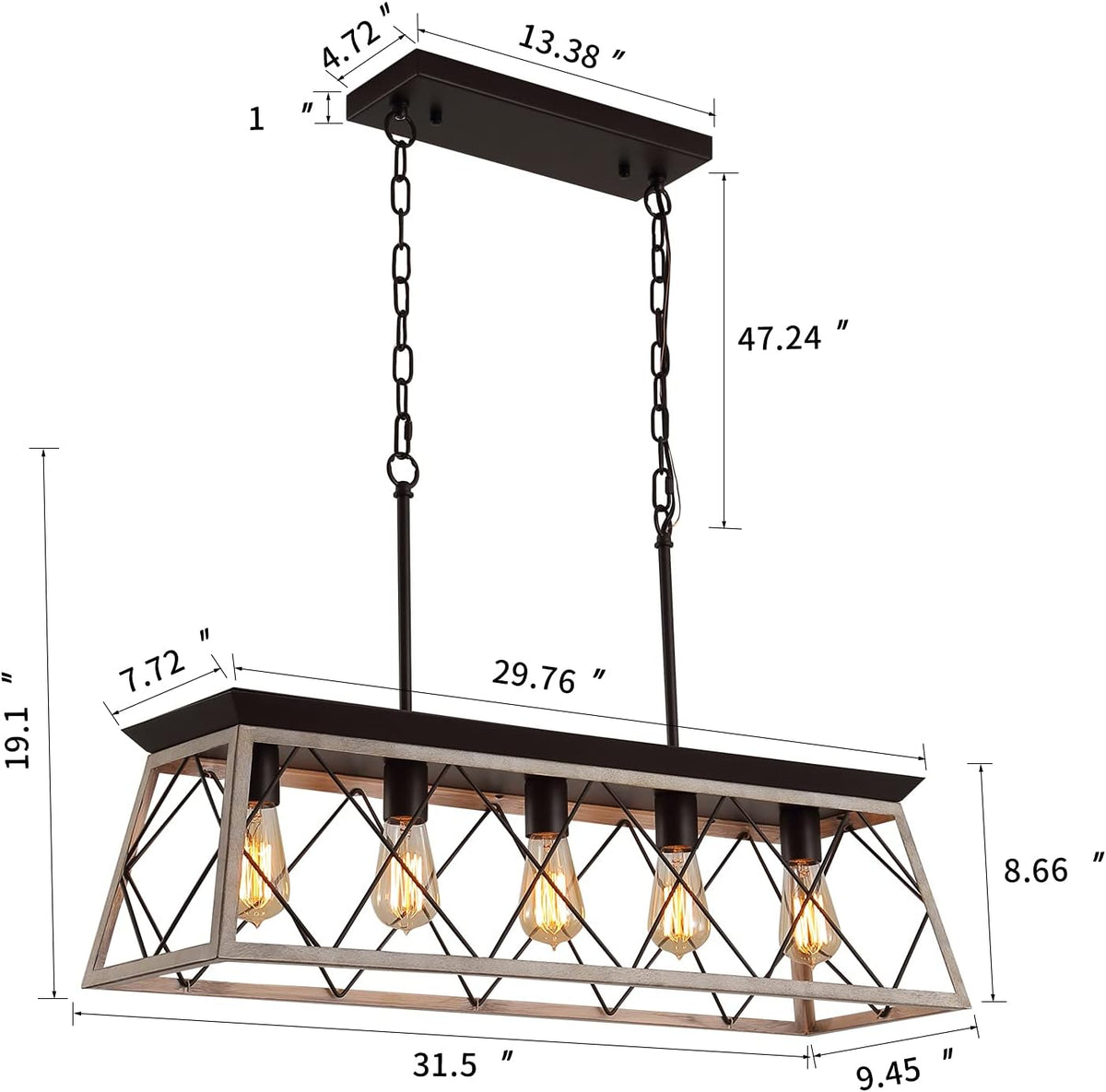 Oak Five Linear Pendant Lamp