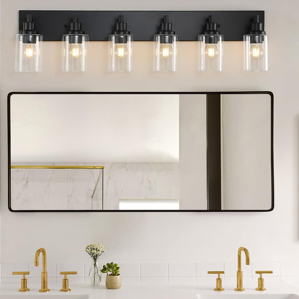 Six Black Glass Vanity Lamp