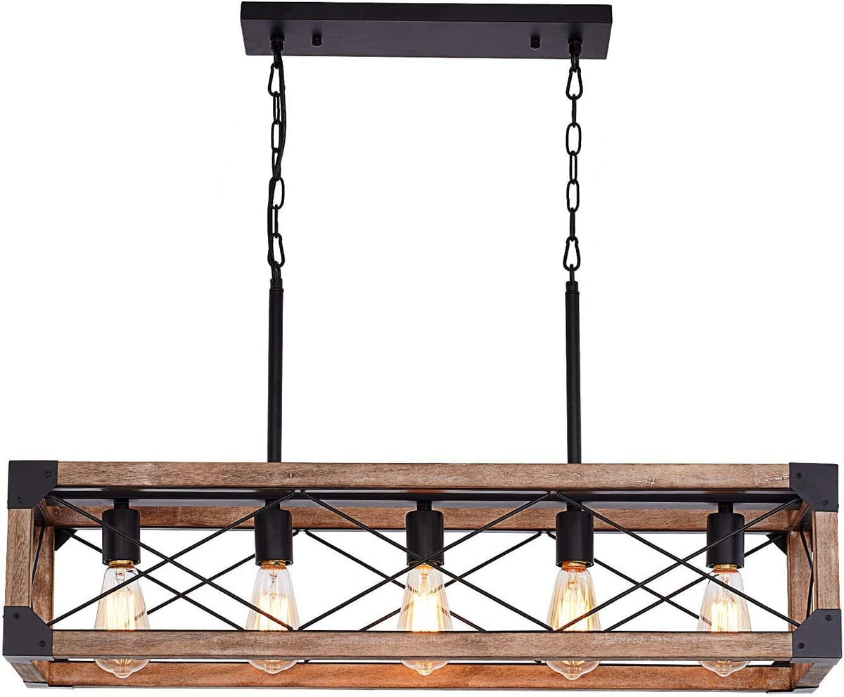 Wood Five Linear Pendant Lamp