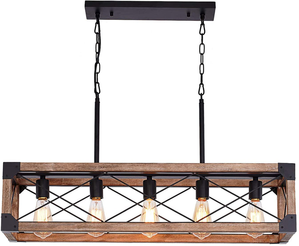 Wood Five Linear Pendant Lamp