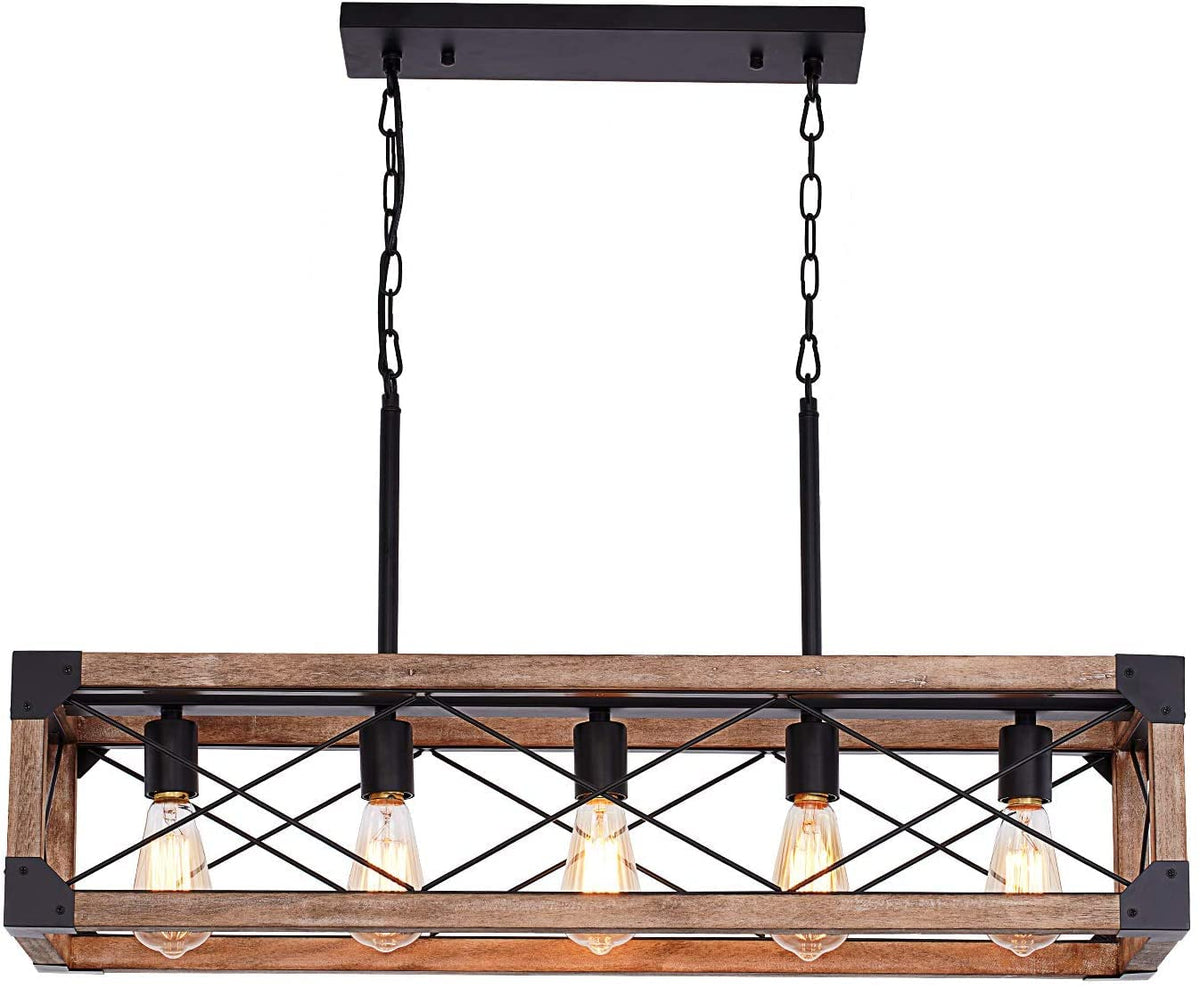 Wood Five Linear Pendant Lamp
