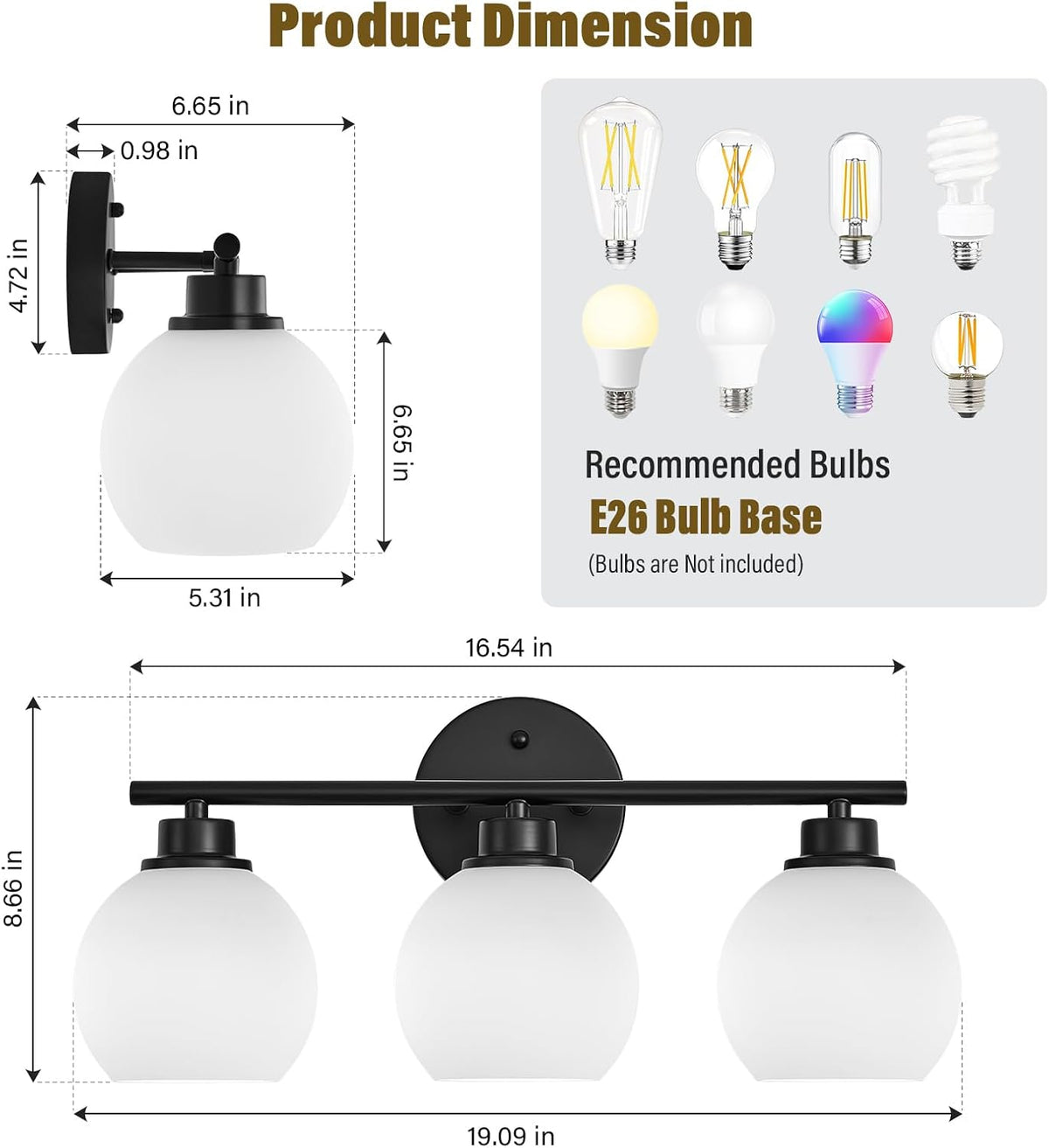 Triple Black Globe Glass Lamp