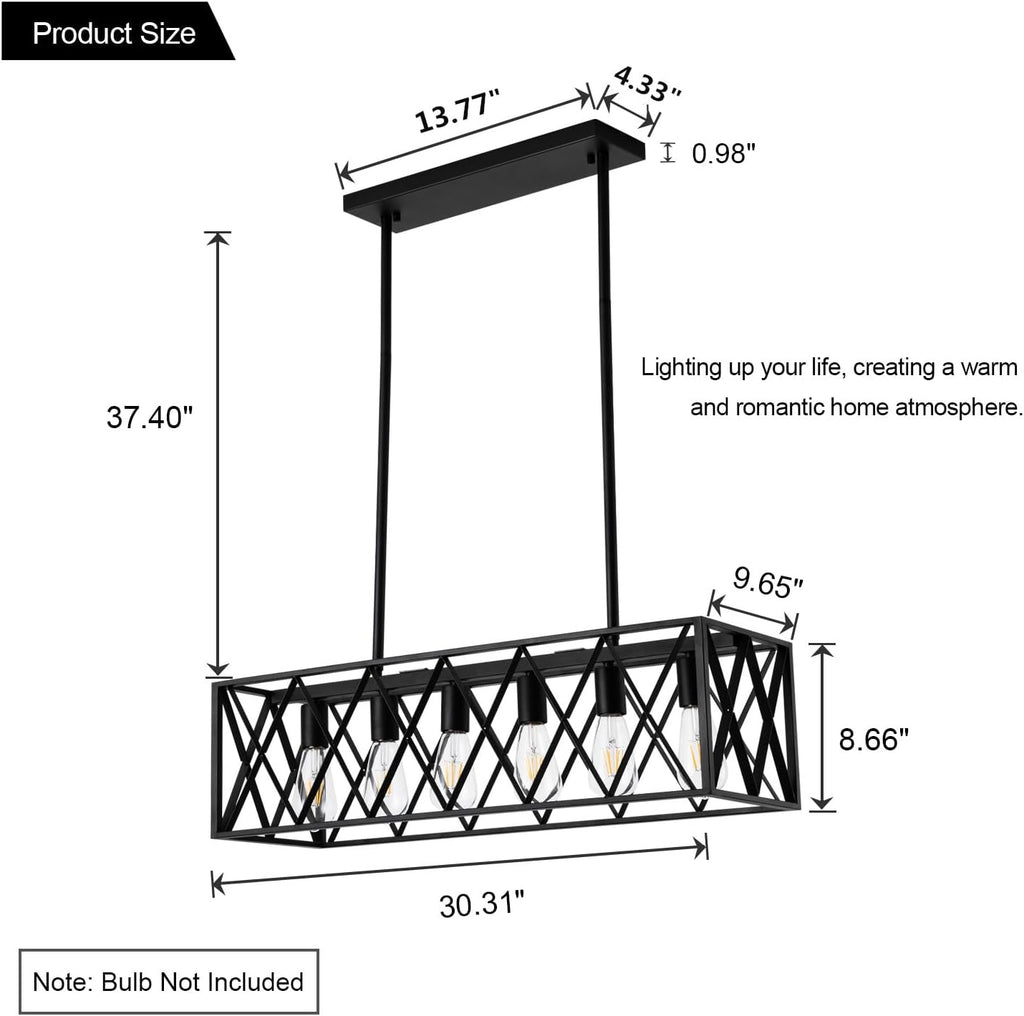 Six Black Linear Bar Chandelier
