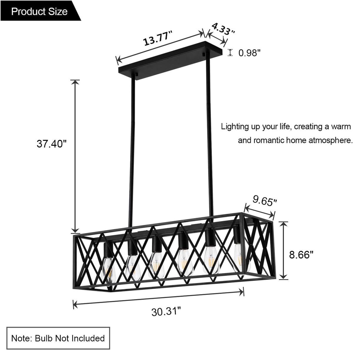 Six Black Linear Bar Chandelier