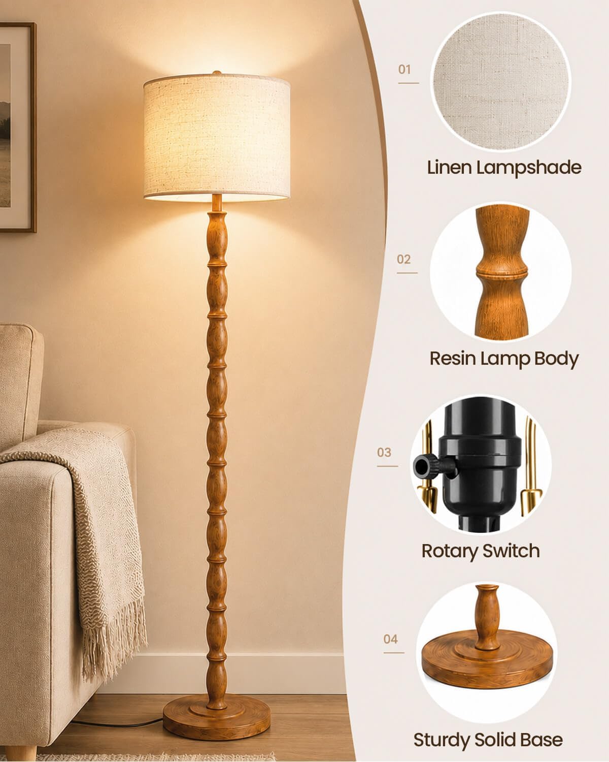 Walnut Grain Linen Floor Lamp