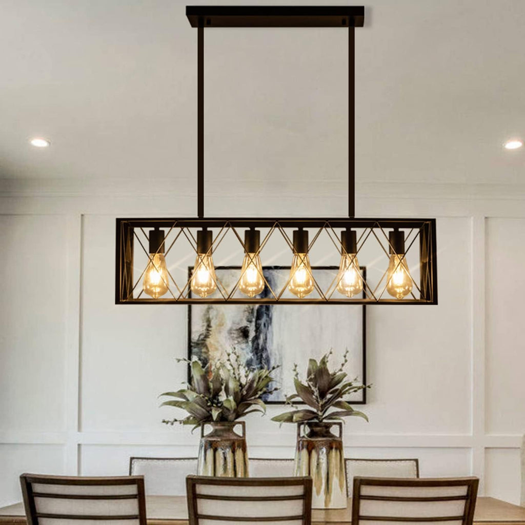 Six Black Linear Bar Chandelier