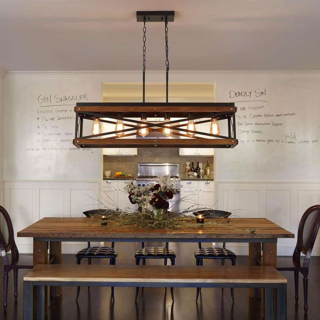 Oak Metal Six Linear Lamp
