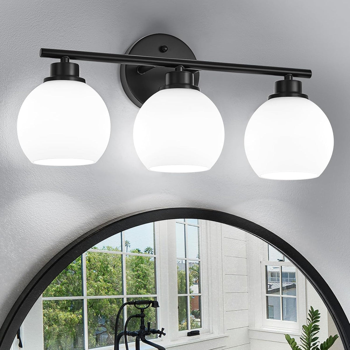 Triple Black Globe Glass Lamp
