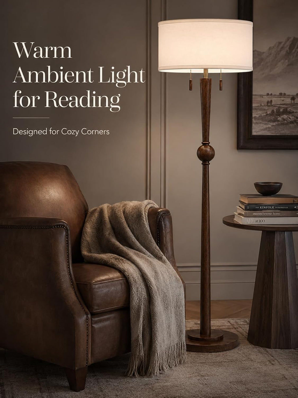 Wooden Pull Chain Floor Lamp