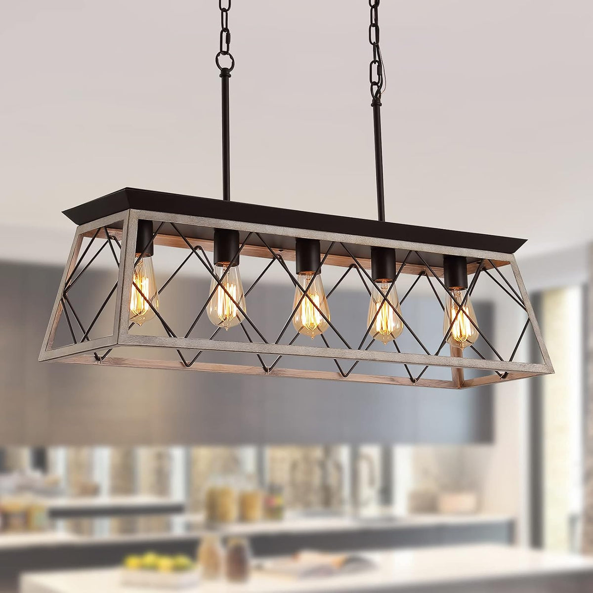 Oak Five Linear Pendant Lamp