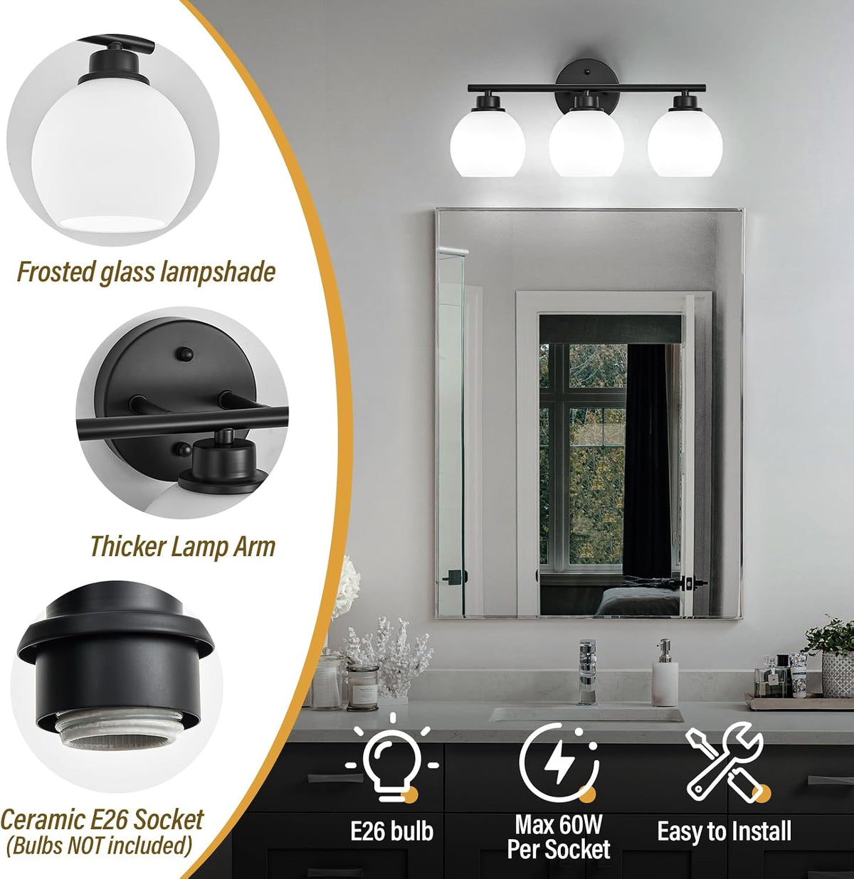 Triple Black Globe Glass Lamp
