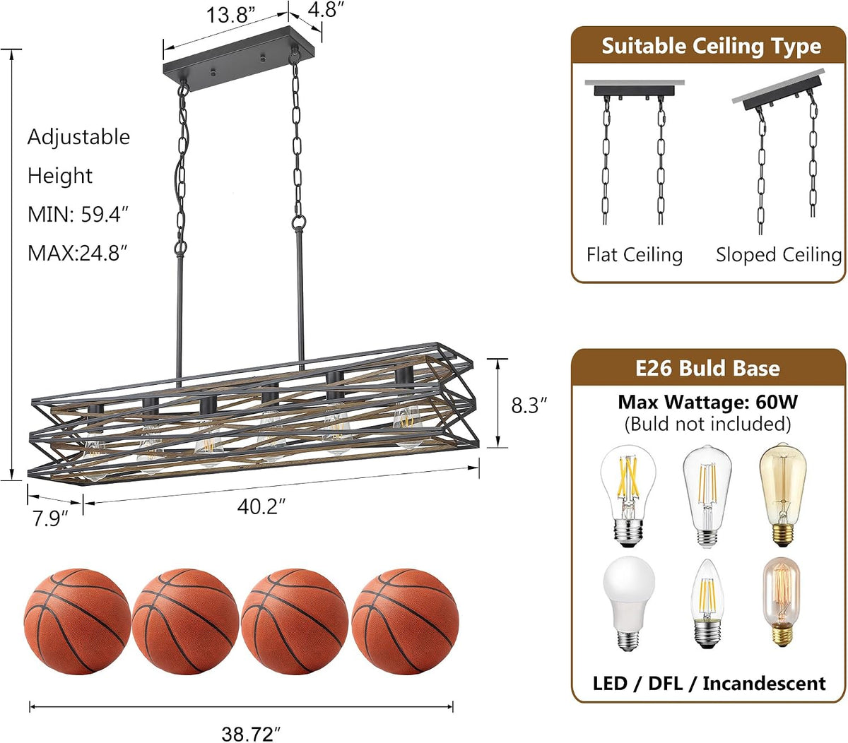 Six Black Wood Linear Lamp