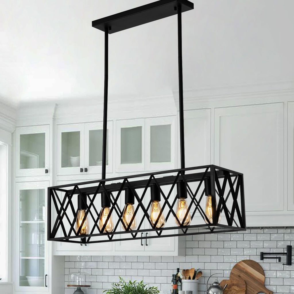 Six Black Linear Bar Chandelier