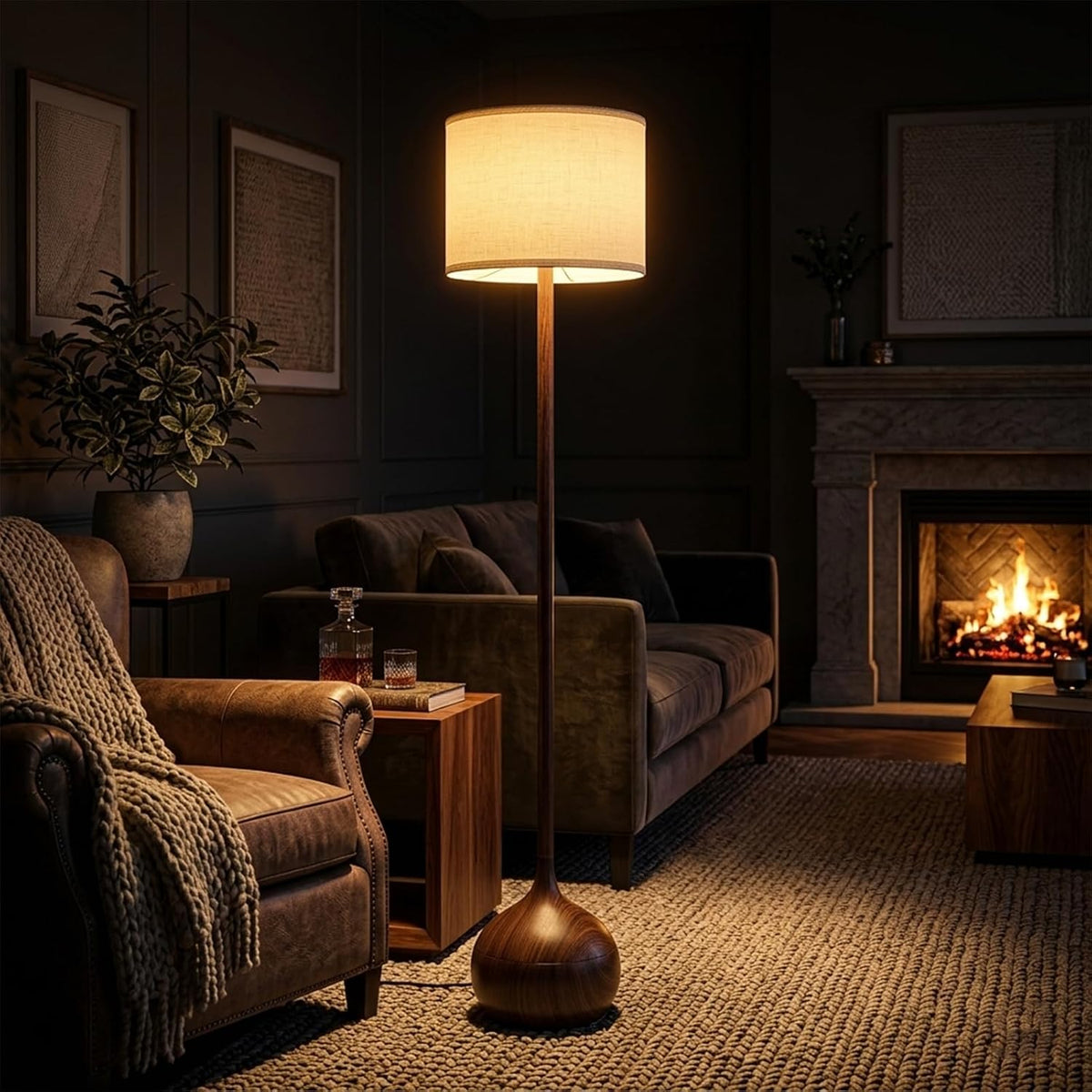Dimmable Rustic Wood Floor Lamp