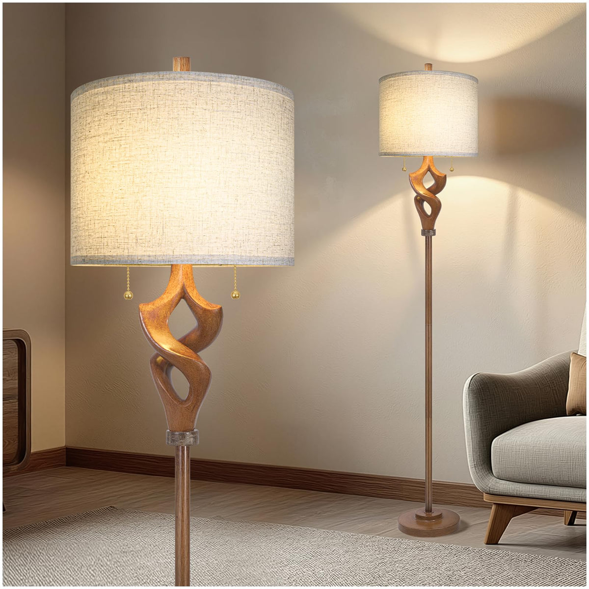 Bronze Wood Adjustable Floor Lamp