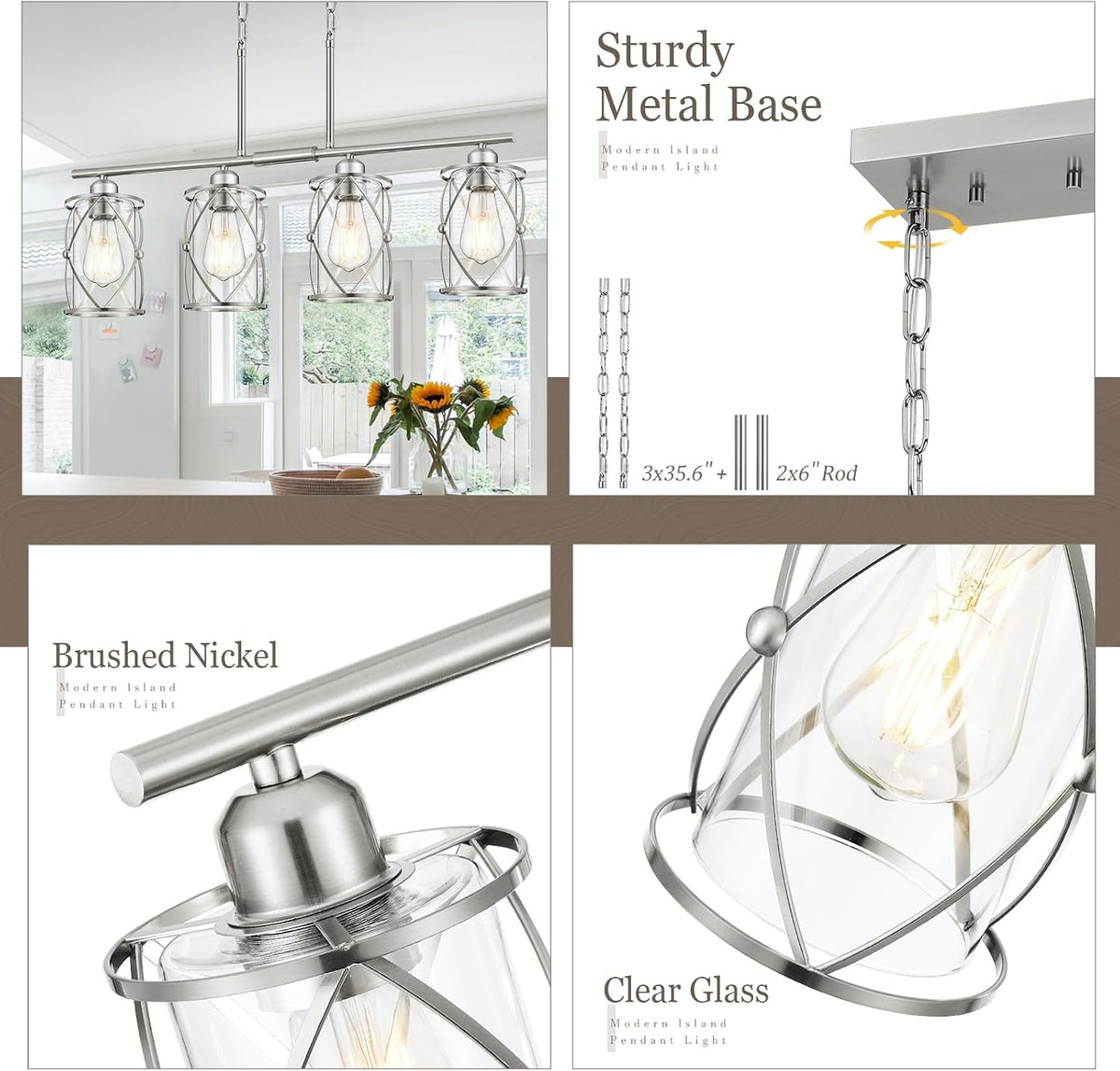 Nickel Four Glass Linear Lamp