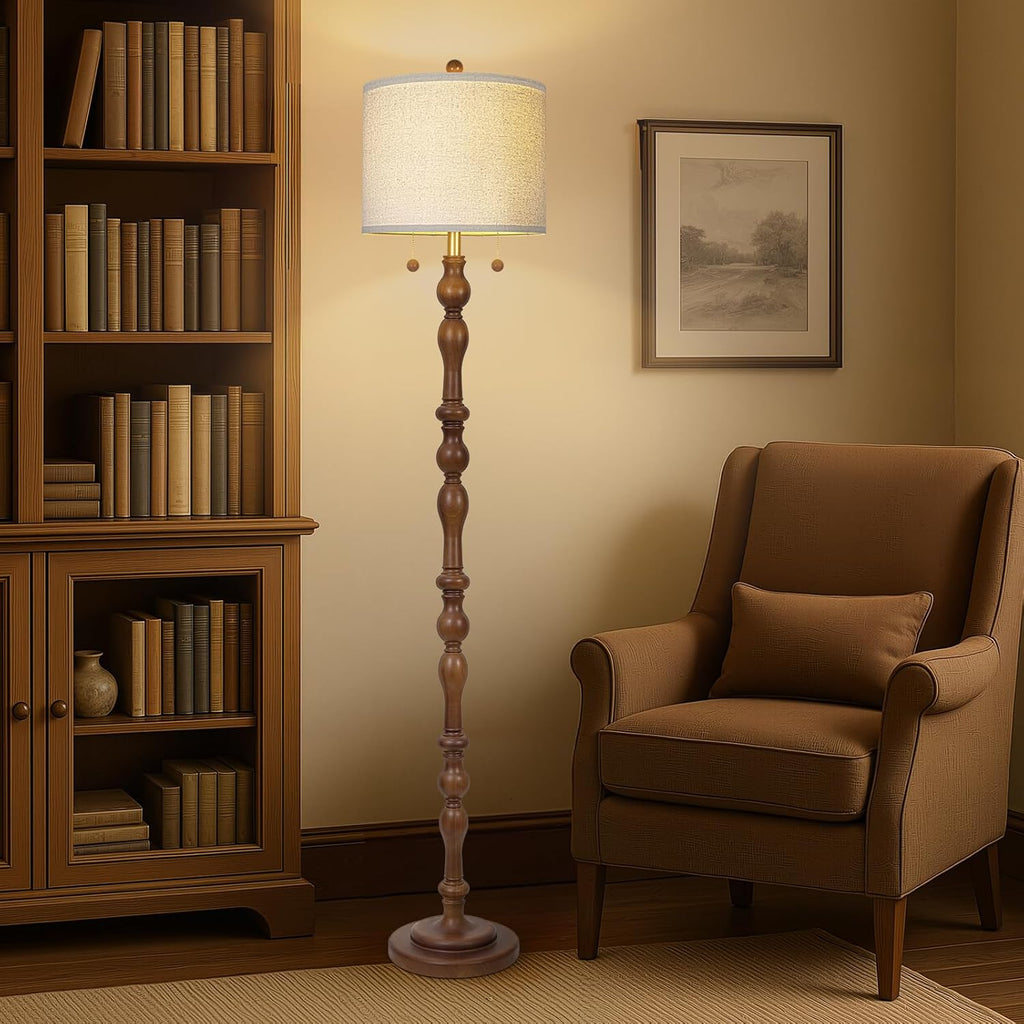 Dual Pull Chain Wood Floor Lamp