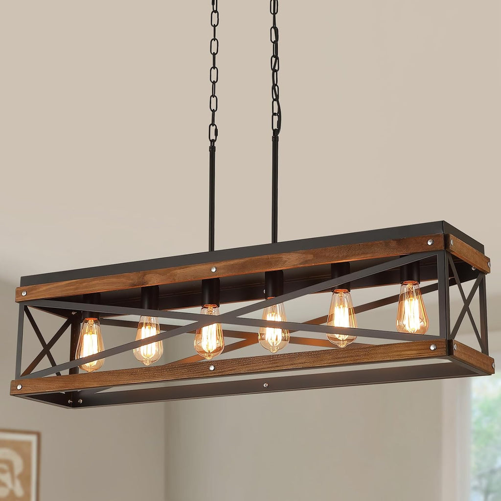 Oak Metal Six Linear Lamp