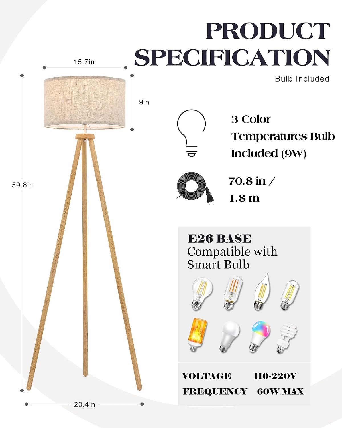Nordic Tripod Wood Floor Lamp