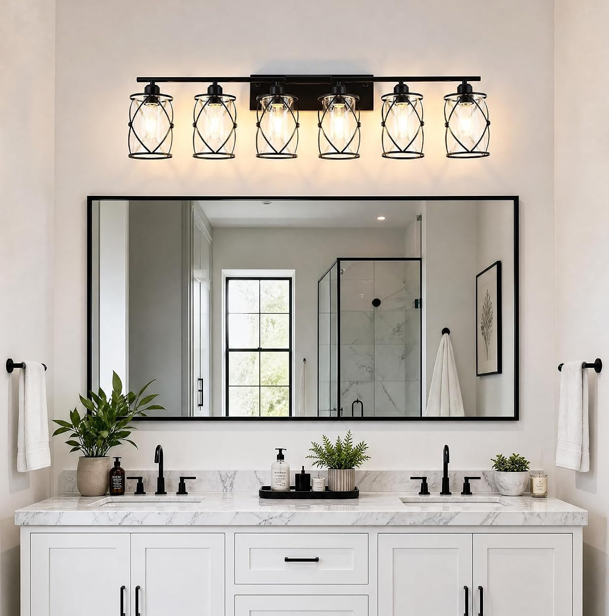 Six Black Cage Glass Lamp