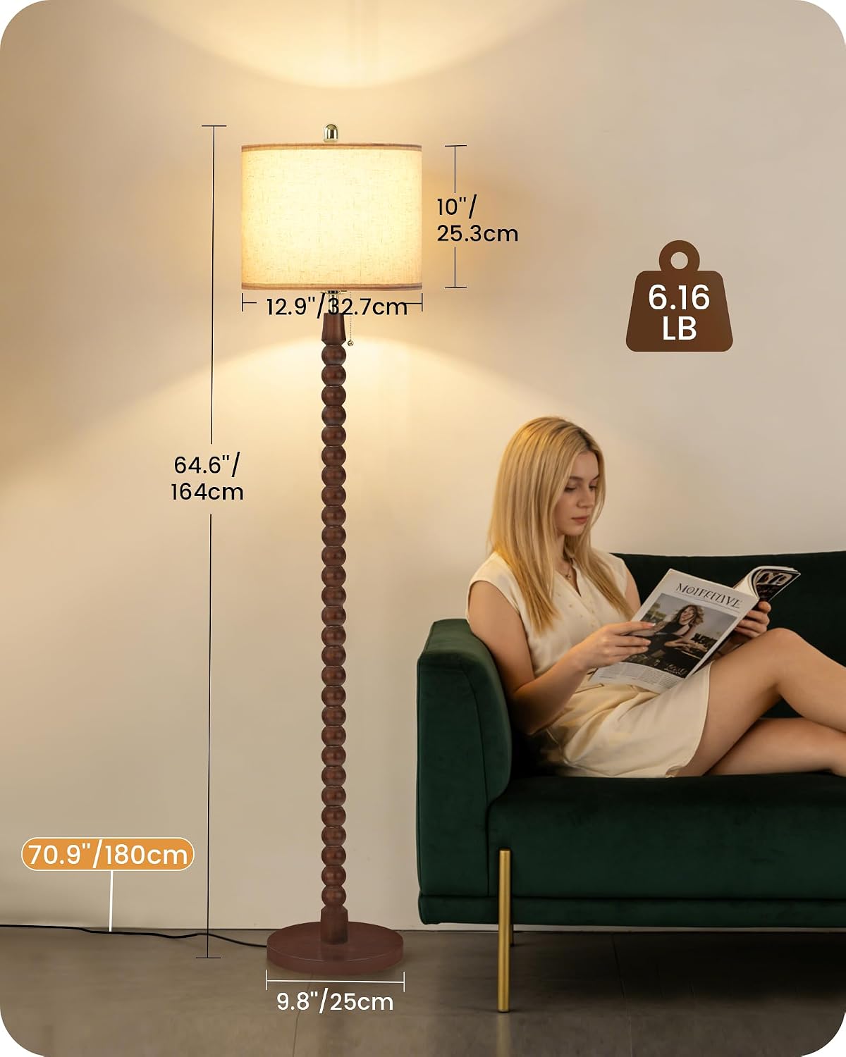 Vintage Wood Pull Chain Floor Lamp
