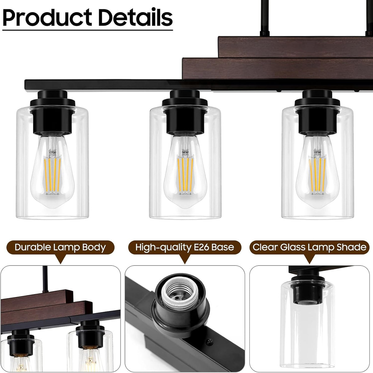 Wood Black Five Glass Lamp