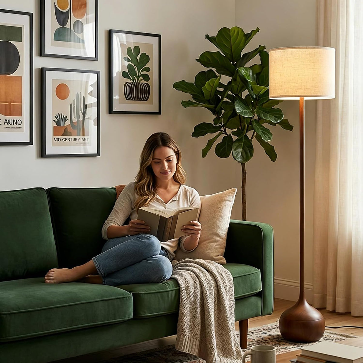 Dimmable Rustic Wood Floor Lamp