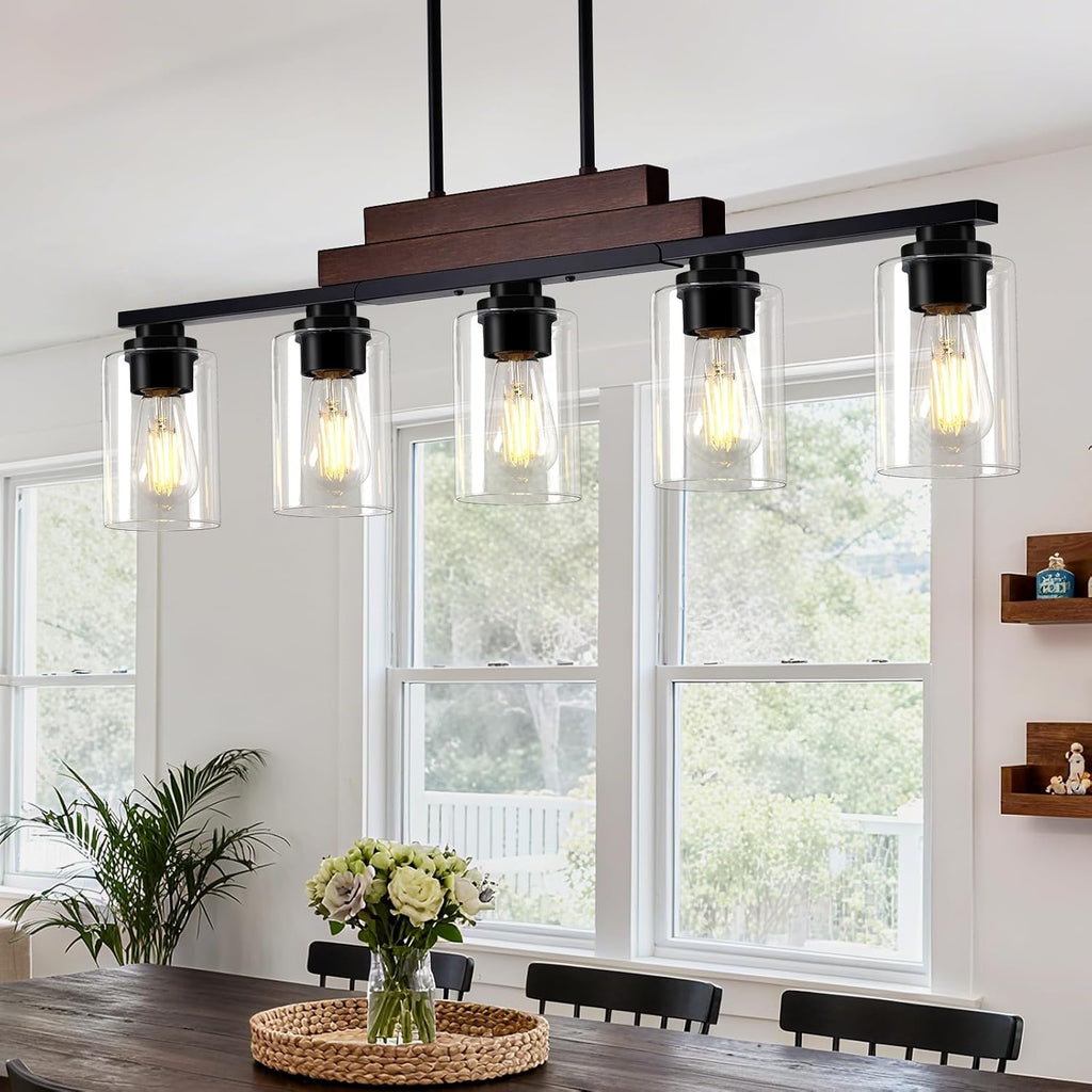 Wood Black Five Glass Lamp
