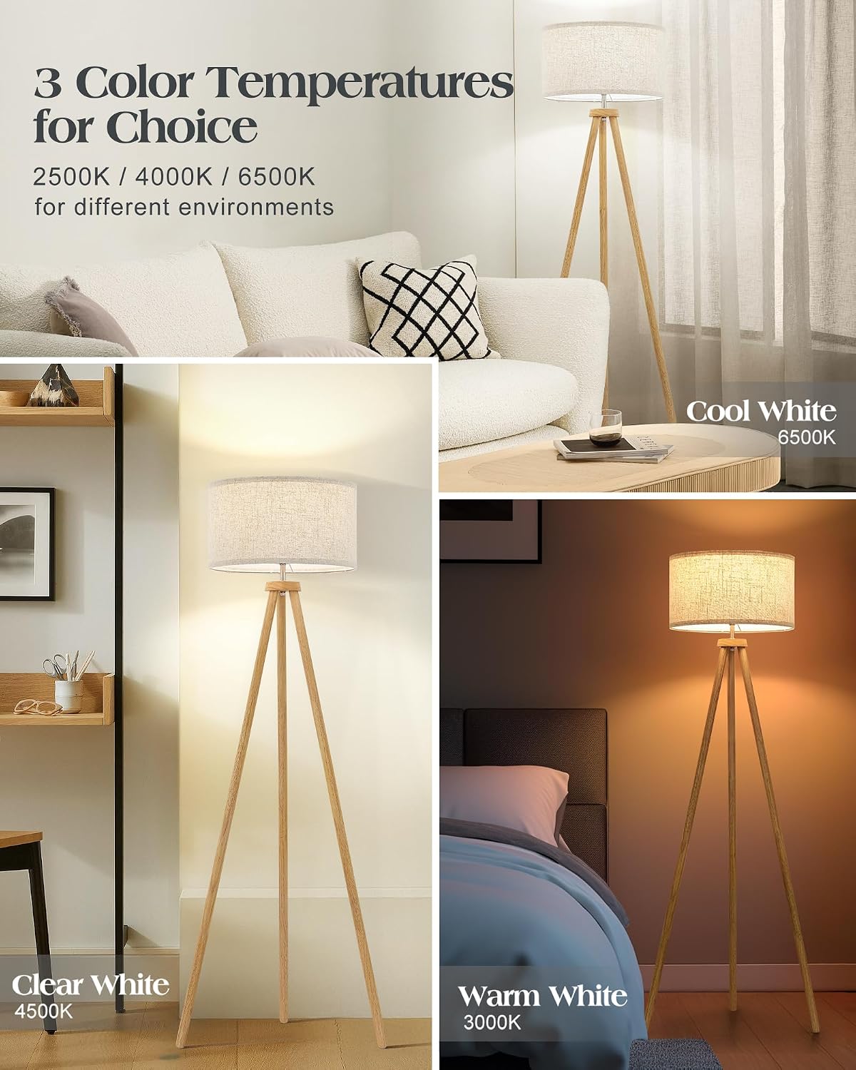 Nordic Tripod Wood Floor Lamp
