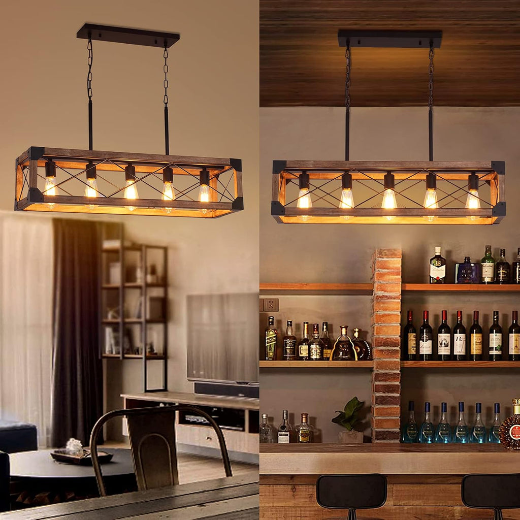 Wood Five Linear Pendant Lamp