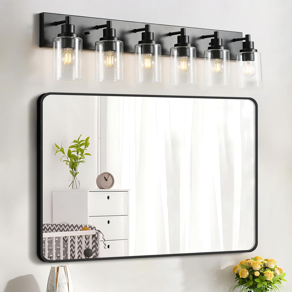 Six Black Glass Vanity Lamp