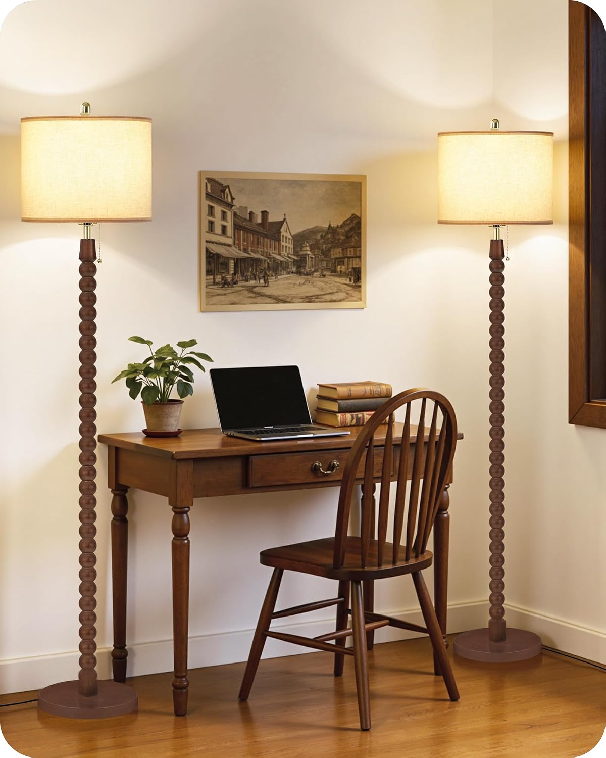 Vintage Wood Pull Chain Floor Lamp