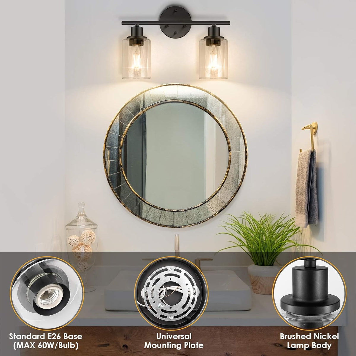 Two Light Black Vanity Lamp