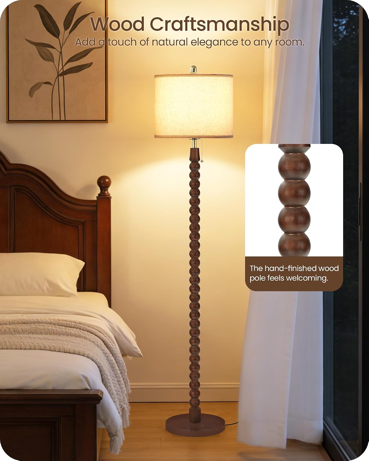 Vintage Wood Pull Chain Floor Lamp