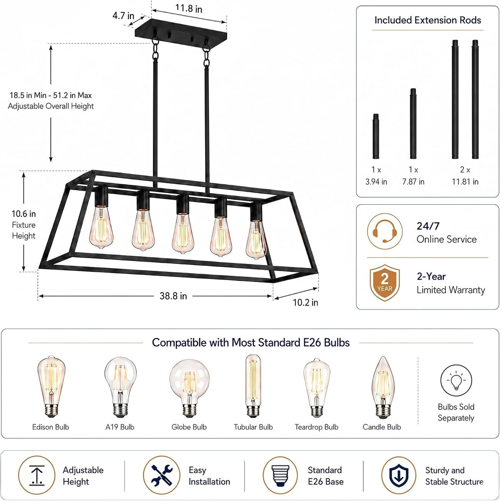Five Black Linear Pendant Lamp