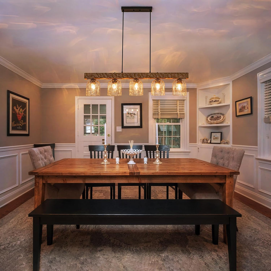 Wood Linear Five Light Pendant