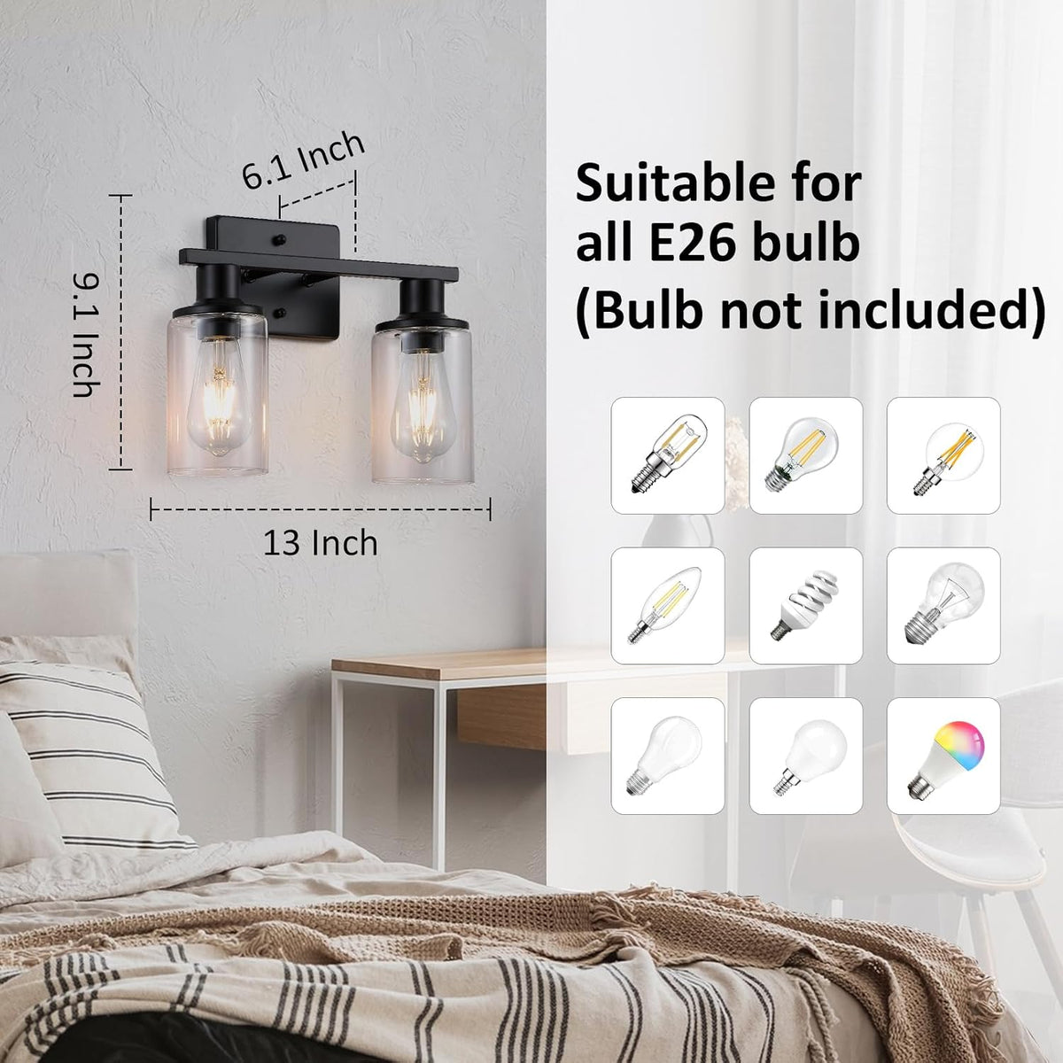 Dual Black Glass Vanity Lamp