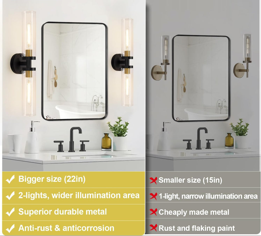 Black Gold Dual Glass Wall Sconce