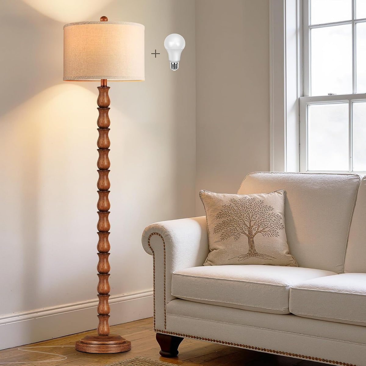 Rustic Linen Shade Floor Lamp