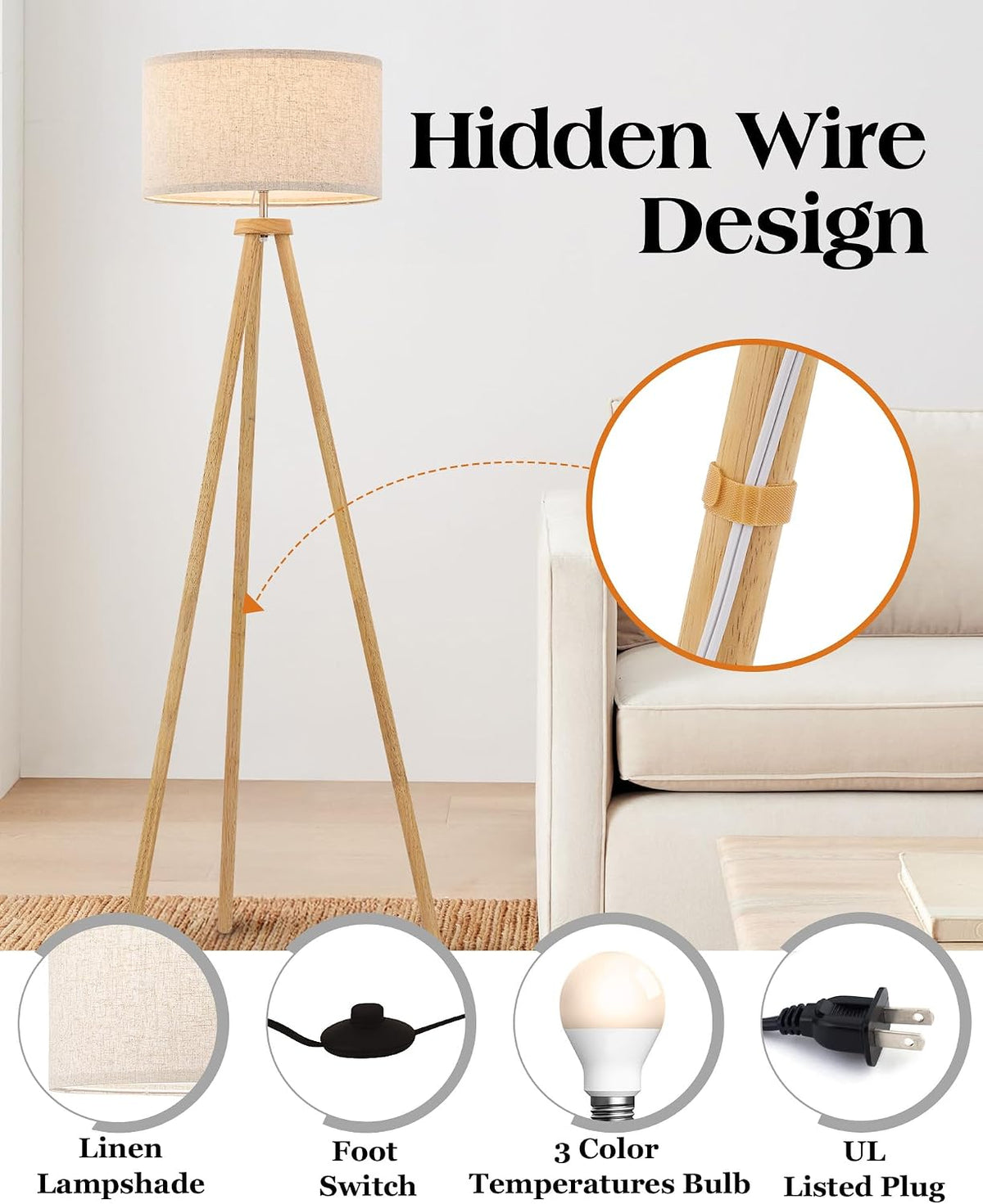 Nordic Tripod Wood Floor Lamp