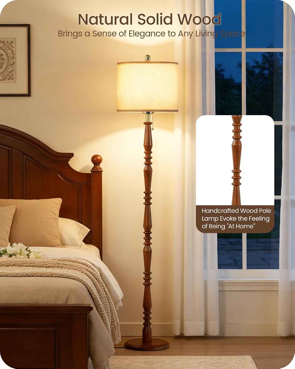 Oak Wood Pull Chain Floor Lamp