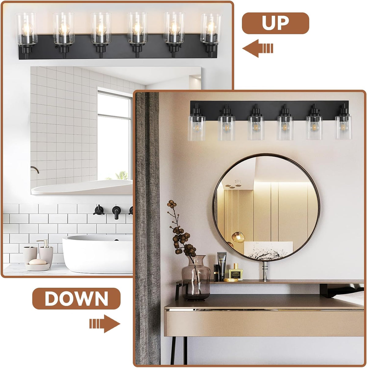 Six Black Glass Vanity Lamp